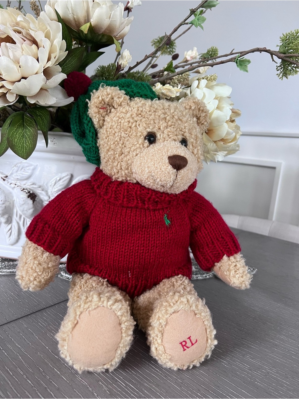 Ralph Lauren Red & Green Knit Bear Plush